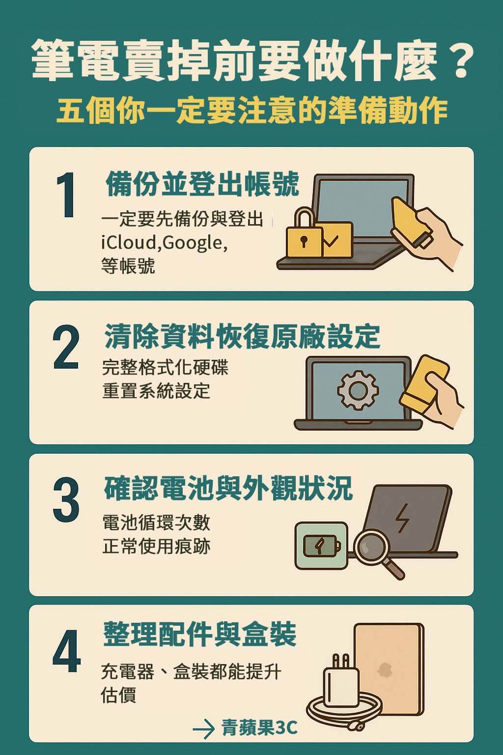 筆電賣掉前要做什麼?5個收購前一定要知道的準備步驟 - 第1張圖 提醒使用者登出 iCloud / Google / Microsoft / iTunes 等帳號,避免個資外洩。